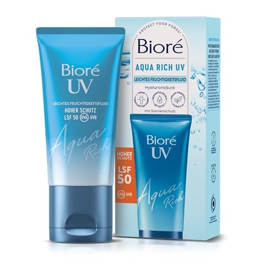 Biore Aqua Rich UV - Lightweight Moisturising Fluid for the Face - Sun Protection - SPF 50 - UVA/UVB - Works Under Makeup - Non-Greasy