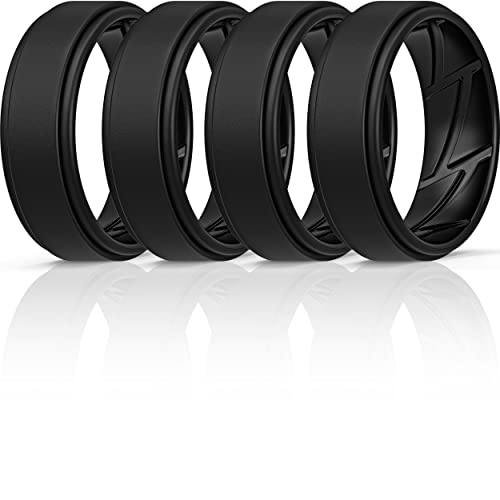ThunderFit Silicone Wedding Rings for Men Breathable Airflow Inner Grooves, Step Edge Sleek Design Rubber Engagement Bands 8mm Wide 2mm Thick, Variety Multipack 1-7