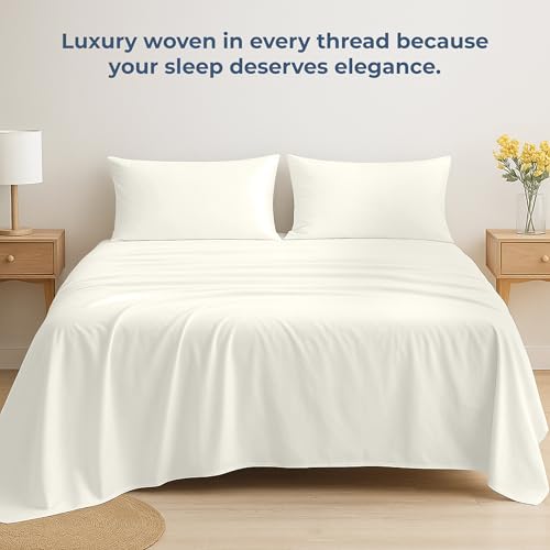 Image of Royale Linens 100% Organic Cotton King Flat Sheet Only - Super Soft - Percale Top Sheets - King Flat Sheet Sold Separately - Breathable, Cool & Crisp Ivory Sheets Only (105 inch x 102 inch, Ivory)