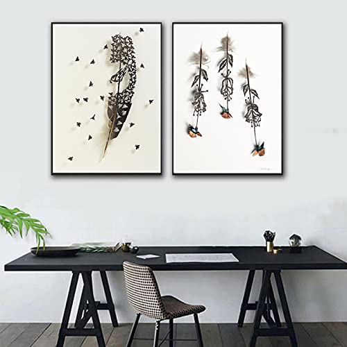 Toile peinture oiseau plume 50x70cm lot de 2 affiches abstraites sans cadre