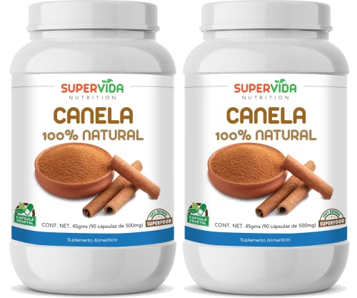 Herbal Plus, Canela 180 Cápsulas (2 Frascos de 90 Cápsulas Vegetales de 500 mg Canela 100% Natural) | SUPERVIDA NUTRITION