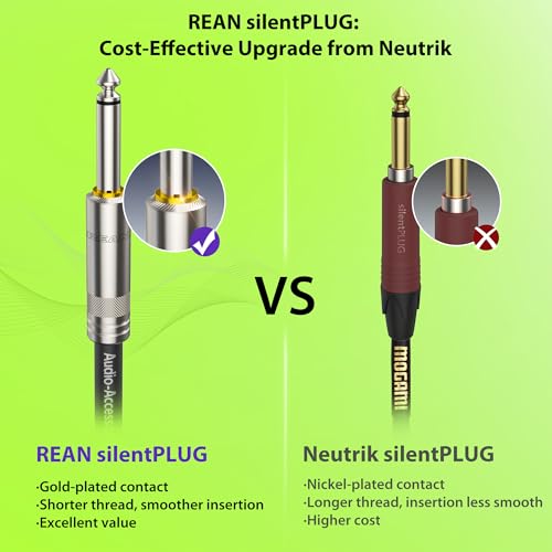 Image of AA AUDIO ACCESSORY Silent Guitar Cable 50 ft, Neutrik REAN silentPLUG, Kevlar-Reinforced Nylon Braided Anti-Kinking, Auto Mute 20 AWG 99.99% OFC 1 /4 Instrument Cable, Shielded Amp Cord for Bass Guitar