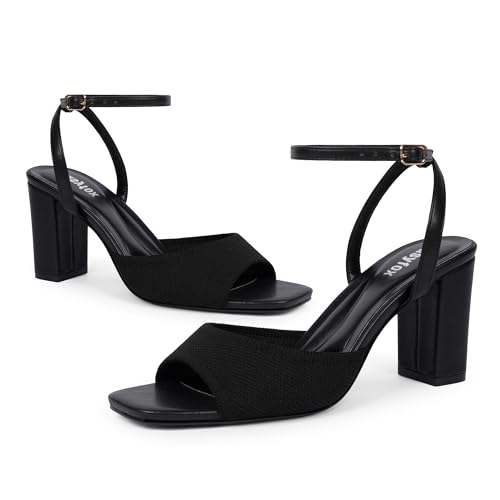 Image of Easyfox Open Toe Chunky Heel Sandals for Women Ankle Strap 3 Inch High Heels Dress Wedding Block Shoes