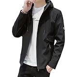 [JausQarq] メンズ ジャケット ウィンドブレーカー マウンテンパーカー 軽量 ライトアウター フード付き 防風 撥水 防寒着 釣り 登山 キャンプ カジュアル アウトドア 秋服 秋 冬 春 (ブラック, 2XL)