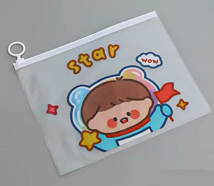 Image of AMANVANI Space Cartoon Folder for Kids: Zipper Envelope Bag Documents File Storage (4 Piece, Multi, A5, Zippered Multi-Compartment)