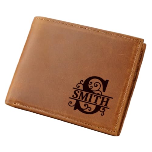 Personalized Leather Wallet For Men Engraved Valentine's Day Gift Name & initial Custom Slim Wallet Customized Bifold Wallets For Men Engraved Genuine Leather Custom Father's Day Wallet Gift Anniversary Gift For Him