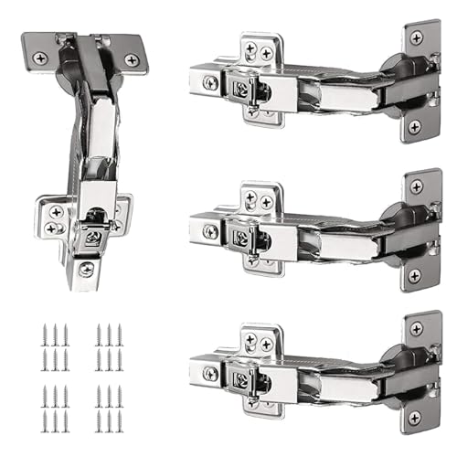 4 Pcs 165 Degree Kitchen Cabinet Hinges, Soft Close Cupboard Door Hinges, Folding Mute Cabinet Hinges with Fixing Screws, Full Overlay Wardrobe Doors Hinges for Cabinet Folden Door Wardrobe Corner