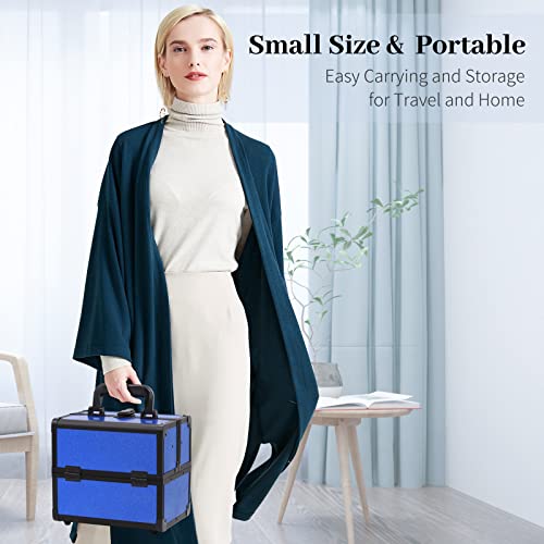 Tense Edano Makeup Train Case Aluminum Cosmetic Box Professional Cosmetics Organizer With Trays And Lock Portable Nail Polish Storage Cases For Travel (Blue Glitter, M) #TOP6