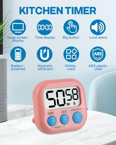 4 PCS Kitchen Timer Magnetic Colorful Digital Timer Loud Alarm Countdown Stopwatch Clock with Stand for Cooking Study Gym Brushing Teeth Kids Classroom Home Use LCD Display (Blue,White,Pink,Green) - Image 4