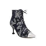 NBUCNDC Zapatos de Mujer Botas Sexis de tacón Alto de Aguja para Mujer, Botines a Cuadros a Cuadros con Cordones Cruzados, Zapatos Vaqueros de Tela Vaquera para Mujer, Zapatos de Colores Mezclados(38