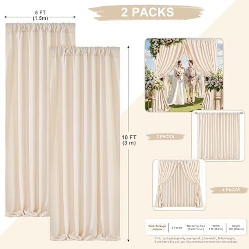 Image of Ivory Backdrop Curtains 2 Panel 5ft x 10ft Polyester Fabric Wedding Backdrops for Arch Party Stage Ceremony Photography Background Decoration