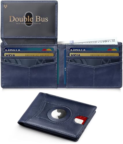 Image of Wallet for Men Slim RFID Blocking Bifold Carbon Fiber,Minimalist Small Compact Front Pocket Credit Card Holder,Thin Mens Leather Wallets Smart Security With 2 ID windows 1 Cash (Oil Wax Blue)