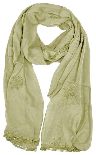 Image of YOUTHQUAKE Flower Embroidered Diamond Work Chiffon Dupatta for Womens & Girls With 4 Side Lace