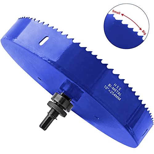 Image of Luomorgo 254mm /10 inch Hole Saw with Arbor, 1 1 /4 inch Cutting Depth HSS Bi-Metal Hole Cutter for Wood Cornhole Boards Plastic Drywall & Metal Sheet, Blue