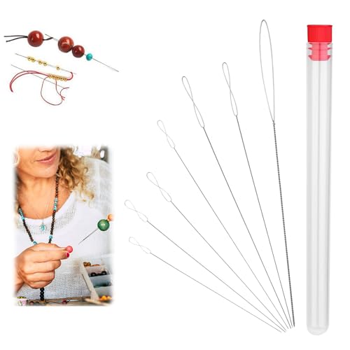 YALiya Agujas para Abalorios, Agujas para Abalorios de Acero Inoxidable de 7 Tamaños, Agujas para Abalorios de Ojo Grande para Manualidades y Fabricación de Joyas Viene, con Caja de Almacenamiento