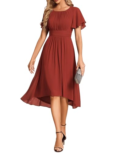 Image of Ever-Pretty Women's Chiffon Crew Neck Empire Waist Wedding Guest Dress Summer Short Sleeve Semi Formal Dresses 02053