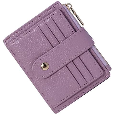 BTNEEU Men Women Leather Credit Card Holder RFID Blocking Slim Leather Wallet, Minimalist Card Holder Small Wallet with Coin Pocket, Thin Front Pocket Wallets with 9 Card Slots (Purple) Cover