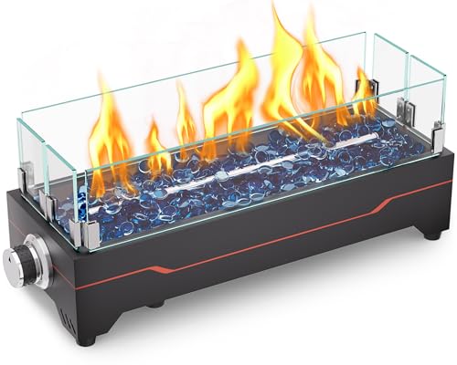 GRISUN Tabletop Fire Pit 20 Inch Propane Fire Pit Table 40000 BTU Table Top Firepit with Glass Wind Guard Stainless Steel Burner Fire Glass Portable Propane fire Pit for Patio Camping Backyard & RV