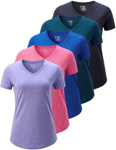 Image of 5 Pack Women's Quick Dry Short Sleeve T Shirts, Athletic Workout Tee Tops for Gym Yoga Running