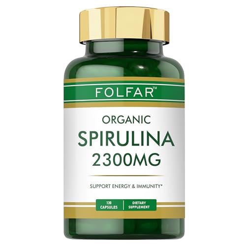 Folfar Organic Spirulina 2300 mg - 120 Capsules | Boost Energy Immunity and Metabolism | Supports Detox Antioxidant Defense and Overall Wellness | Nutrient-Dense Superfood for Vitality | Non-GMO