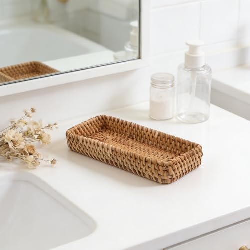 Cesta rectangular de ratán para solucionar el desorden en encimeras estrechas 7