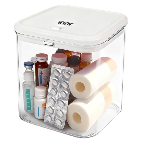 Small Lock Box for Safe Medication,Clear Lock Box with Combination Code,Locked Medicine for Pills First Aid,Lockable storage box for Snack/Fridge/Food/Phone medicine Organizer 5.5x5.5x5.6in