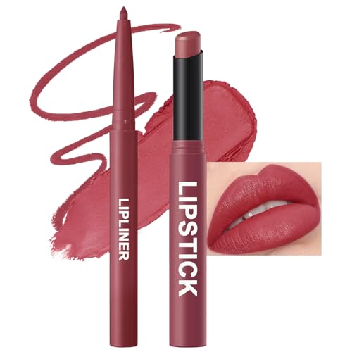 Combo Lèvre 2-en-1 Crayon à Lèvres + Rouge à Lèvres Mat, Couleur Intense et Longue Tenue, Texture Crémeuse et Confortable, Kit Maquillage Lèvres Naturelles et Élégantes #08 – Image 3