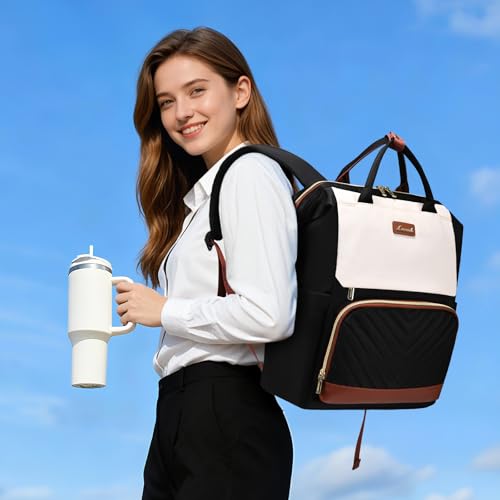 Image of LOVEVOOK Laptop Backpack for Women with Giant Tumbler Holder Pocket, 15.6 inch Travel Work Bag Purse for Nurse Teacher, Waterproof Casual Daypack Bookbag for College Business