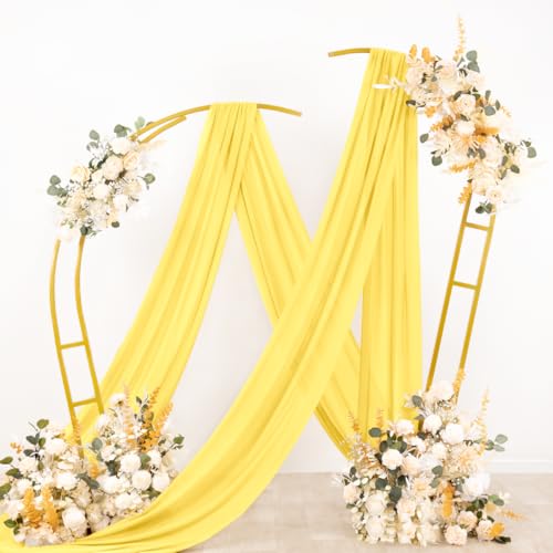 Image of Socomi Wedding Arch Draping Fabric 2 Panels 29 inch x 19Ft Sheer Chiffon Curtain Drapes 6 Yards for Wedding Ceremony Birthday Party Decoration Yellow Gold