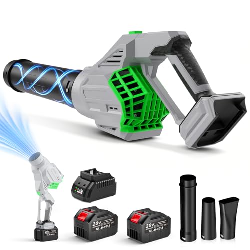 Laubbläser Akku 270 km/h，9000 mAh mit Ladegerät, 20V Leicht Bürstenloser Laubbläser mit Turbolader, 4 Geschwindigkeitsstufen, für Rasenpflege und Beseitigung von Laub, Schmutz, Schnee, Autostaub