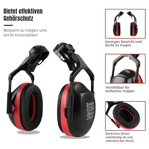 HEARMOR Ear Defenders for Helmet Ear Protectors for Forestry Helmet with Visor and Chainsaw Helmet, red, One Size - Image 3