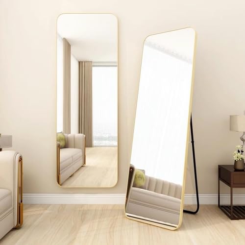 SKY-TOUCH Full Length Mirror 151x42cm Floor Mirrors with Aluminum Alloy Frame Free-Standing Leaning Large Bedroom Dressing Mirror Full Body Mirror with Stand for Living Room Bedroom Gold