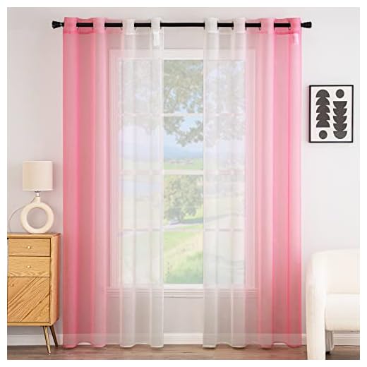 EMEMA Tende Voile Trasparenti Occhielli Sfumato per Soggiorno Camera da Letto Bagno Cucina Camera da Bambino Tenda Finestra Balcone Casa con 2 Pannelli 140 x 175 CM Rosa