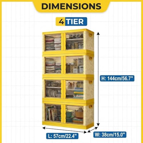 Image of DecoLogy Multipurpose Bookshelf Organiser Rack for Living Room, Kitchen, Bedroom, Office (Cupboard 2 Door : Orange, 4PCS)