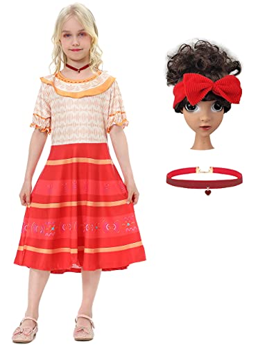 IUTOYYE 4 PCS Mädchen Isabella Kostüm Mirabel Kleid Cosplay Dolores Outfit Prinzessin Kleider für Halloween im Alter von 4-10 Jahren (8-10 Jahre, Rot) Cover