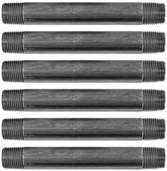 PIPE DÉCOR 1/2” x 6” Malleable Cast Iron Pipe Nipple, Pre Cut Connectors, Industrial Steel Grey Fits Standard Half Inch Black Threaded Pipes Nipples and Fittings, Build Vintage DIY Furniture, 6 Pack