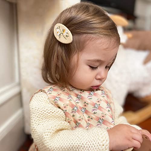 20Pcs Embroidery Hair Clips, Milylove Earth Tone Daisy Snap Clips Embroidered Floral Baby Barrettes Vintage Sunflower Flowers Hair Pins For Toddler Girls Women Gift (Embroidery) #TOP3