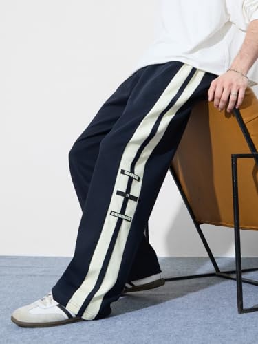 Image of The Souled Store Indigo Men and Boys Drawstringed Solid Cotton Baggy Fit Oversized Joggers