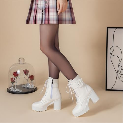 Image of FOREADA Goth Platform Heel Combat Boots Women Pearl Lace Victorian Booties