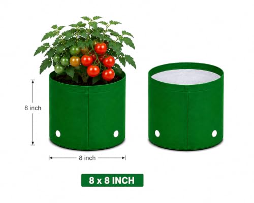 Image of Grow Bags for Terrace Gardening, Premium HDPE Green-Orange Large Planters for Fruit Trees, Vegetables, Flowers & Home Garden Pack of 6(8x8)