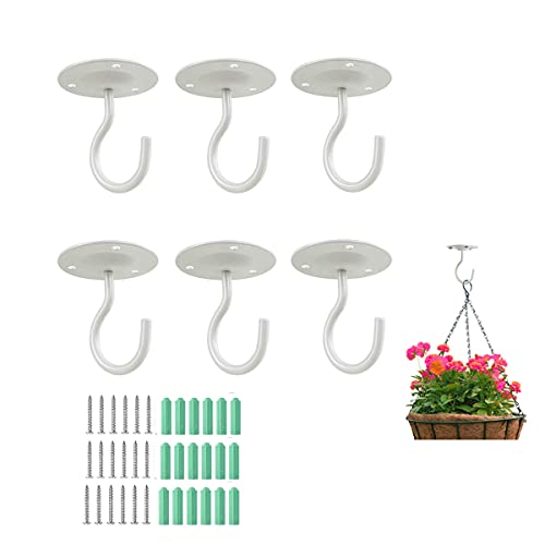 Metal Plant Brackets Wall Mounted Plant Hooks, Ceiling Hooks for Hanging Plants, Bird Feeders, Lanterns, Wind Chimes, Baskets, Indoor and Outdoor Stuff, 6 Pack (White)