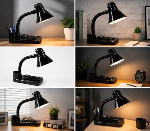 Image of LOGRO Adjustable Neck Table Light for Students & Readers | Compact Desk Lamp for Study, Office & Bedroom Use (Black) (Bulb not Included)