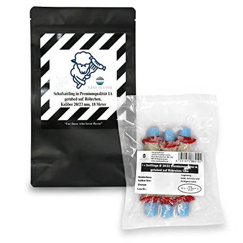 Schafsaitling 20/22 mm 18 Meter in Premiumqualität 1A getubed auf Röhrchen von LAND-SEA-BBQ. Ideal für die Herstellung selbstgemachter Würstchen.