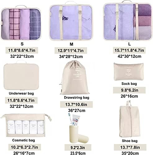 ZDKGER Packing Cubes for Suitcase,9 PCS Travel Packing Cube Luggage Organiser Bags Waterproof Travel Essentials Bag Clothes Shoes Cosmetics Toiletries Storage Bags(Beige)