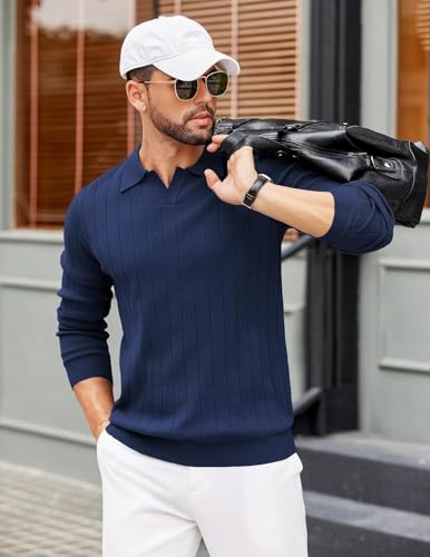 Image of NORTHWIND Men's Cotton Full Sleeve Collar Polo Sweater for Man Rib Knitted Sweaters for Men Winter Pullover Sweater for Men