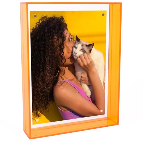 Ligtmor Cornice in acrilico, magnetica, 11x16 cm, 4x6 pollici, 13x18 cm, 5x7 pollici, cornice decorativa da tavolo, cornice per foto da scrivania per casa e ufficio (arancione)