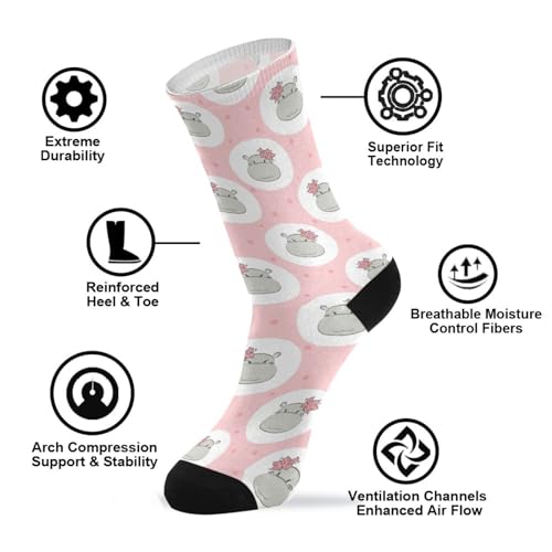 Image of Wusikd Cute Hippo Socks for Women and Men Pink Long Socks for Athletic Running 1, Medium