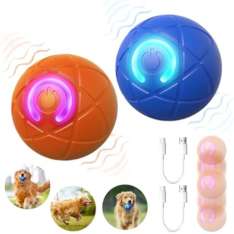 Grenben Shaky Ball Toy for Dogs, Shaky Ball Dog Toy, Shaking Dog Ball, Shakyball Interactive Dog Ball, Automatic Moving Dog Toy Ball for Small, Medium Dogs, USB Rechargeable (Orange+Blue,2PCS) Cover