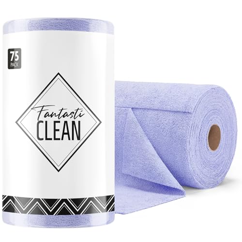 Fantasticlean Microfiber Cleaning Cloth Roll -75 Pack, Tear Away Microfiber Towels, 12" x 12", Reusable, Washable, Scratch Free, Ultra Absorbent Dishc