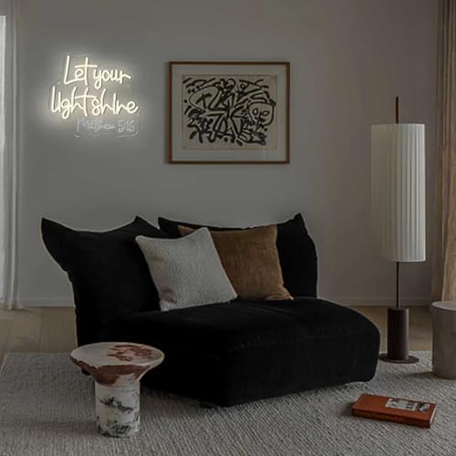 Image of Symone Let Your Light Shine Neon Sign, Jesus Neon Light USB Powered LED Dimmable, for Bible Scripture Prayer Room Christian Church Bedroom Easter Sign Decor(11.8 * 10.6 In)